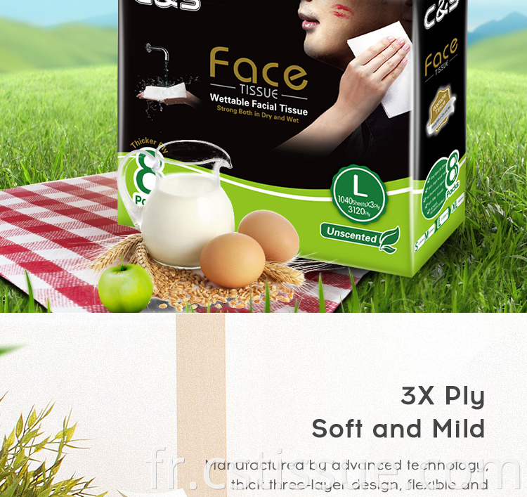 Étiquette personnalisée Emballage Face Nettoyage Facial Tissue Facial jetable Tissue faciale